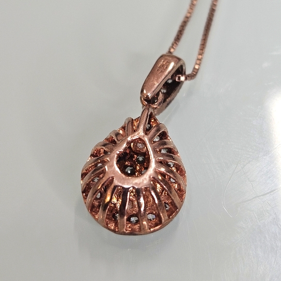 Rose Gold Sterling Silver Crystal Pendant & Rose Gold Plated 925 Box Chain 18" - Picture 10 of 13